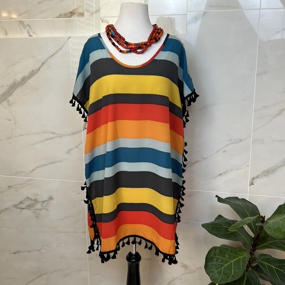 Yincro Other - 𝅺STRIPED Coverup Tunic with Fringe Tassels, Size 8